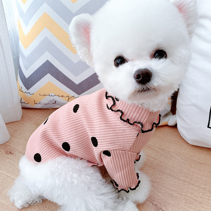 Polka Dot Turtleneck Dog Shirt - Cotton Comfort Base Layer | EcoUrbanPaws