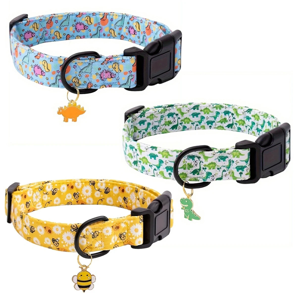 Stylish Bee, Butterfly & Dinosaur Print Collar - Premium Pendant | EcoUrbanPaws