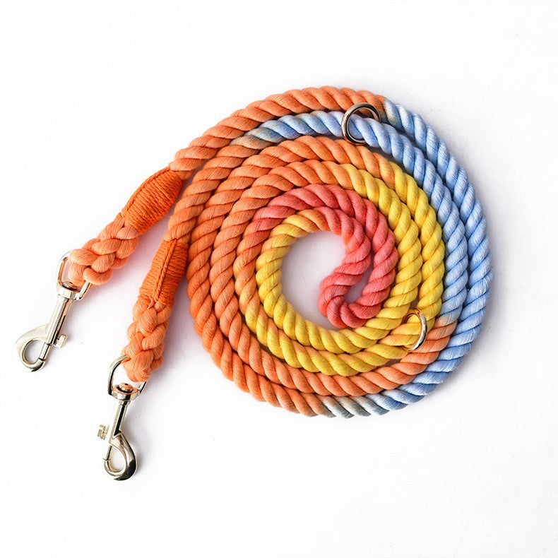 Gradient Cotton Rope Leash - Hand-Dyed Dual Head Design | EcoUrbanPaws